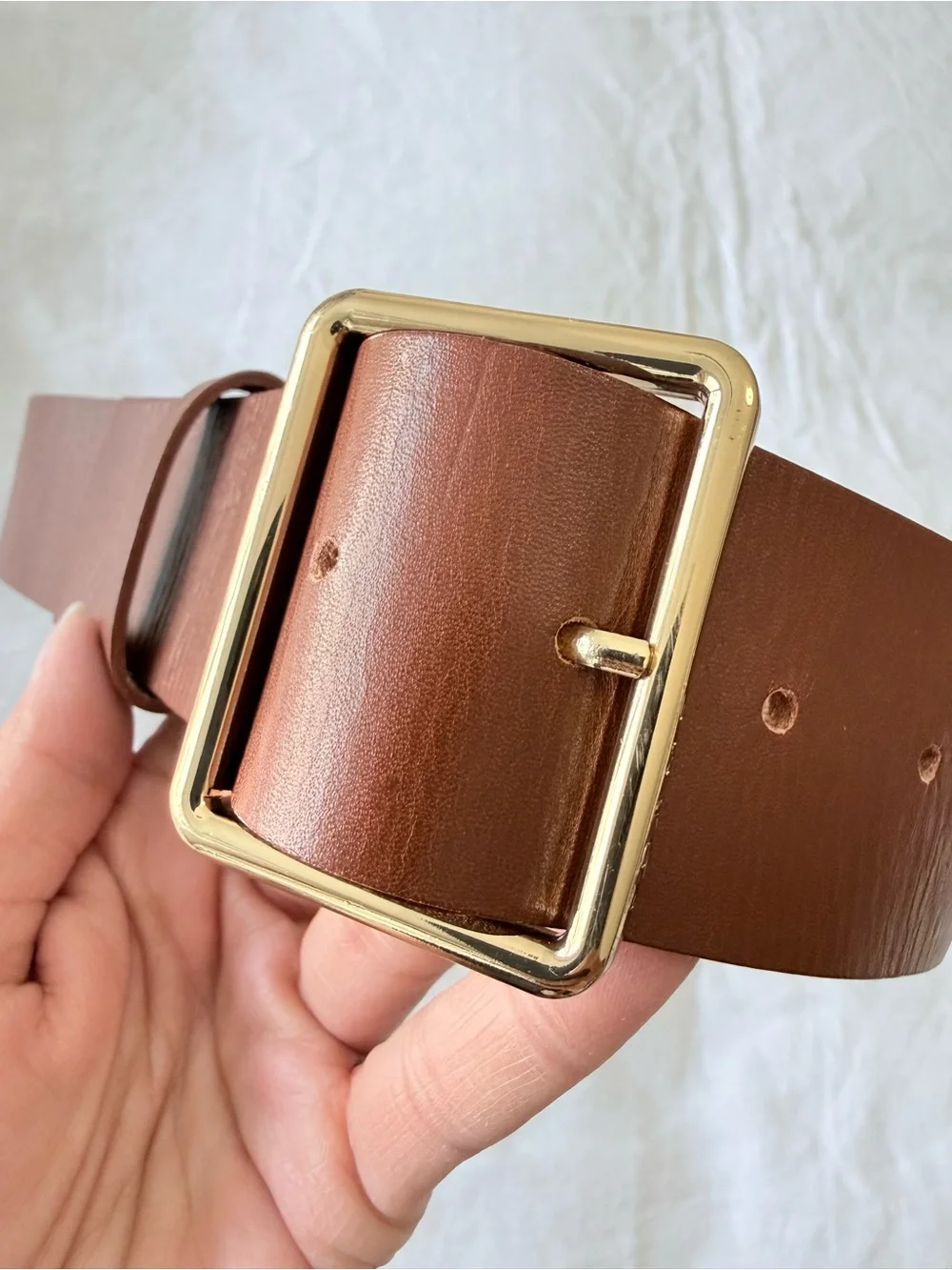 Frame Denim | Women’s Large 34-38” | Brown Leather Wide Belt  | Gold Tone Buckle